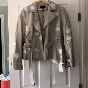 Grey Moro jacket with white floral embroidery